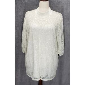 Eve & Maddie 2X Cream Lace Mock Neck Lined Blouse Romantic Feminine Bridal